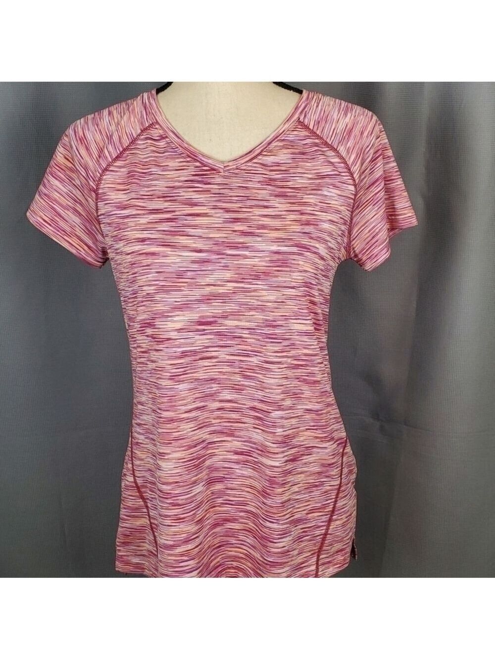 Tek Gear short sleeve athletic top, pink/white, size S